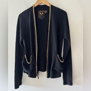 Jamison Black Vintage Cardigan Gold Chain Detail Wool and Cashmere Blend